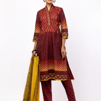 Brick Red Printed Maximalism Design Shalwar Kameez