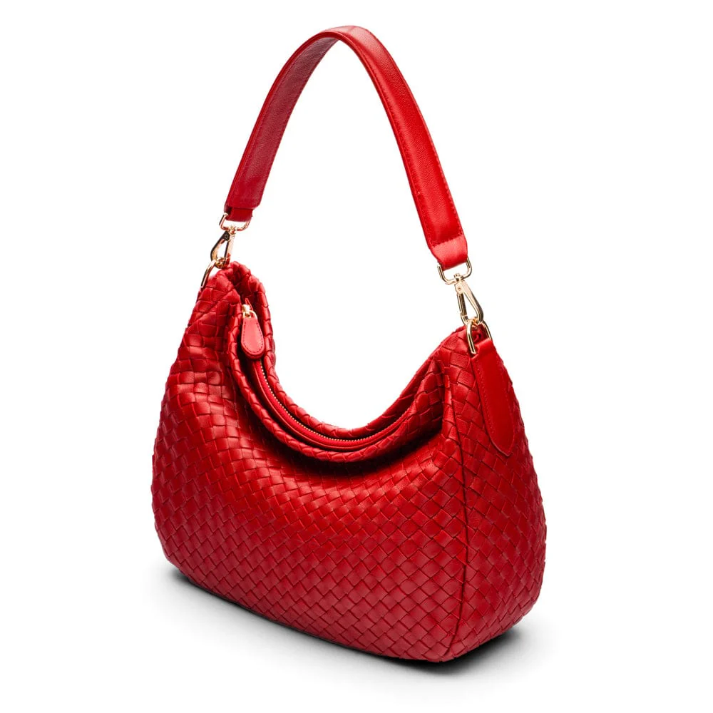 Melissa Slouchy Leather Woven Bag - Red